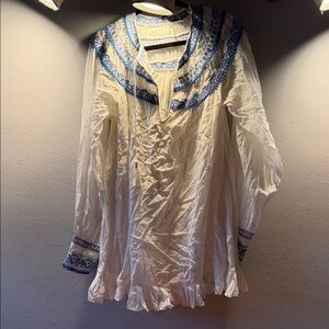 Free People White and Blue Mini Dress